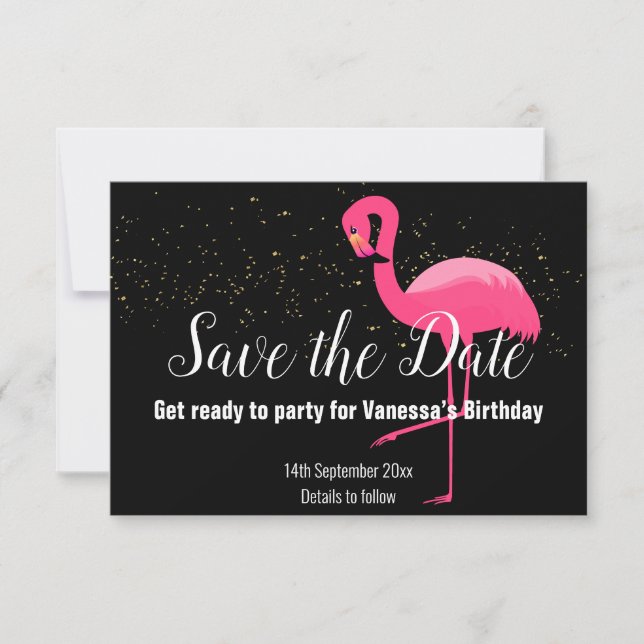 CARTONS RÉPONSE FLAMANT ROSE OR SAVE THE DATE NOIR OR (Devant)