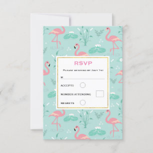 Cartons Réponse Flamants roses rose pastel Motif Mariage  vert