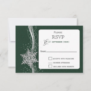 Cartons Réponse Flammes de neige vertes en argent Mariage d'hiver
