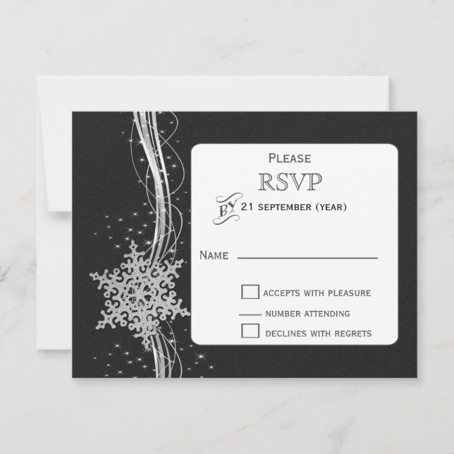 Cartons Réponse Flèches de neige en argent noir Mariage d'hiver RS (Devant)