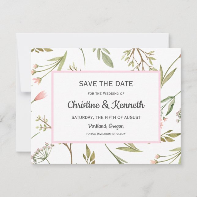 Cartons Réponse Fleur de prairie rose aérée Mariage Enregistrer la (Devant)