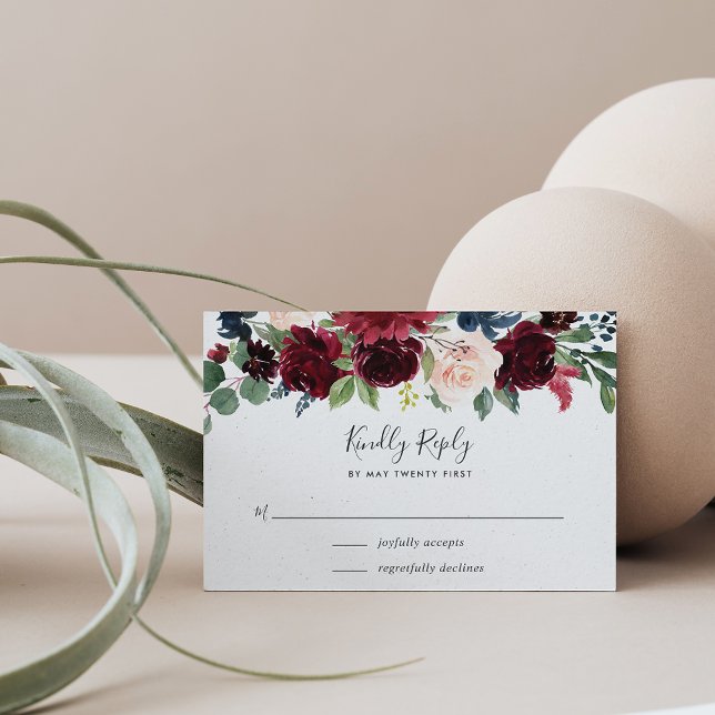 Cartons Réponse Fleur radieuse | Bourgogne & marine Florale (Créateur téléchargé)