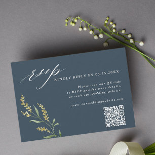 Cartons Réponse Fleur sauvage bleu marine Mariage élégant Code QR
