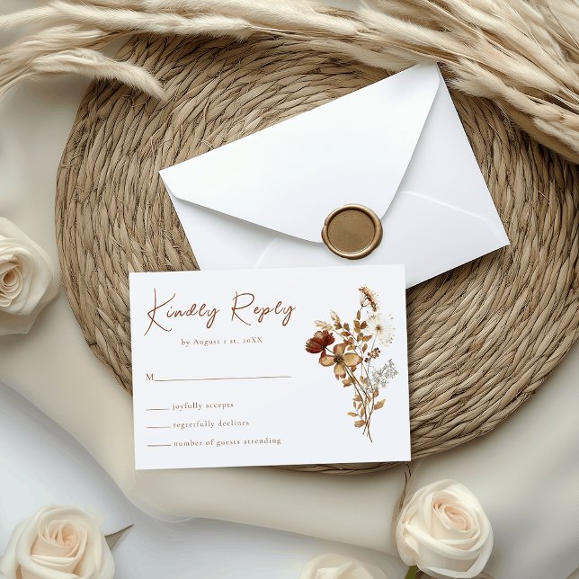 Cartons Réponse Fleur sauvage d'aquarelle en terre cuite Boho Wedd (Créateur téléchargé)