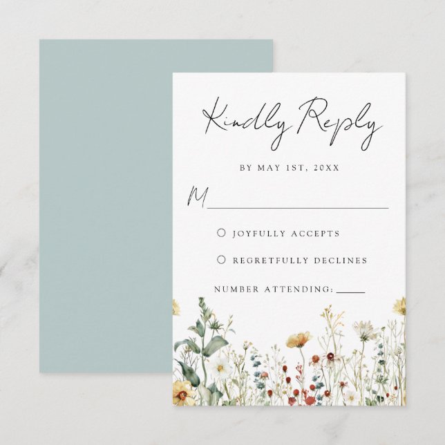 Cartons Réponse Fleur sauvage d'été Mariage de terrain (Devant / Derrière)
