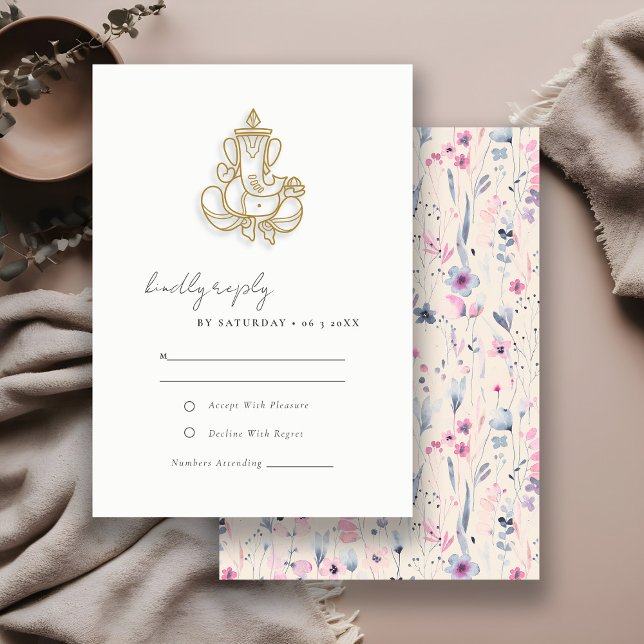 Cartons Réponse Fleur sauvage d'or Blush Ganesh Mariage indien (Créateur téléchargé)