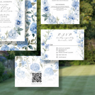 Cartons Réponse Fleur sauvage Floral Bleu et Blanc Mariage élégant