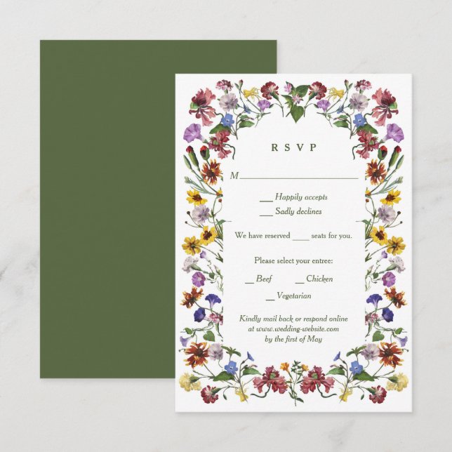 Cartons Réponse Fleur sauvage Frame Rustic Boho Mariage (Devant / Derrière)