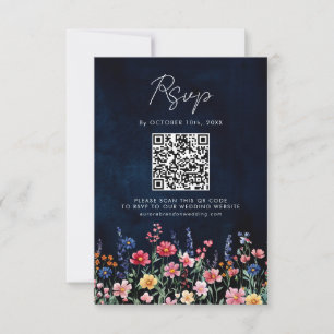 Cartons Réponse Fleur sauvage Rustique Pays Boho Floral Navy QR Co
