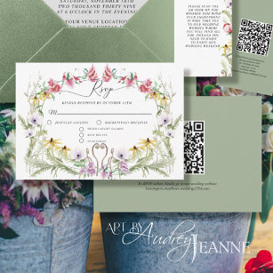 Cartons Réponse Fleur sauvage Spring Wreath Moderne Floral QR code