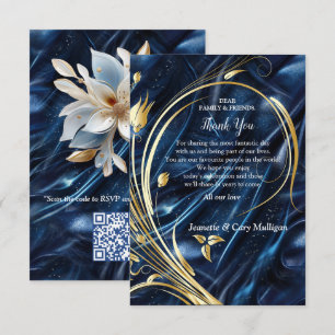 Cartons Réponse Fleurs abstraites d'or sur Simmery Blue Silk