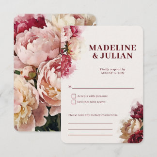Cartons Réponse Fleurs aquarelles | Mariage romantique aux pivoine
