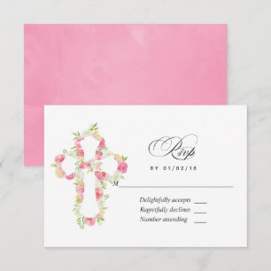 Cartons Réponse Fleurs aquarelles roses pour baptême
