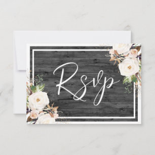 Cartons Réponse Fleurs blanches et bleues Mariage de bois rustique