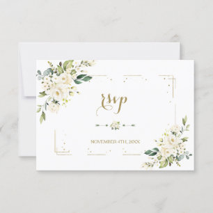 Cartons Réponse Fleurs blanches Parties scintillant or Cadre Confe