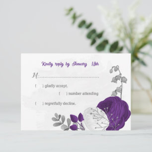 Cartons Réponse fleurs blanches violettes argent mariage botanique