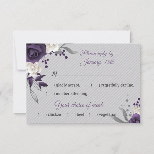 Cartons Réponse Fleurs blanches violettes et poussiéreuses gris (Devant)