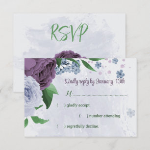 Cartons Réponse Fleurs bleu pourpre vert feuille mariage