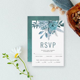 Cartons Réponse Fleurs bleu turquoise et aqua et mariage feuille