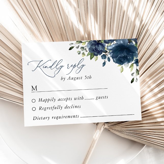 Cartons Réponse Fleurs bleues de la Marine, Verdure, Boho, Mariage (Créateur téléchargé)