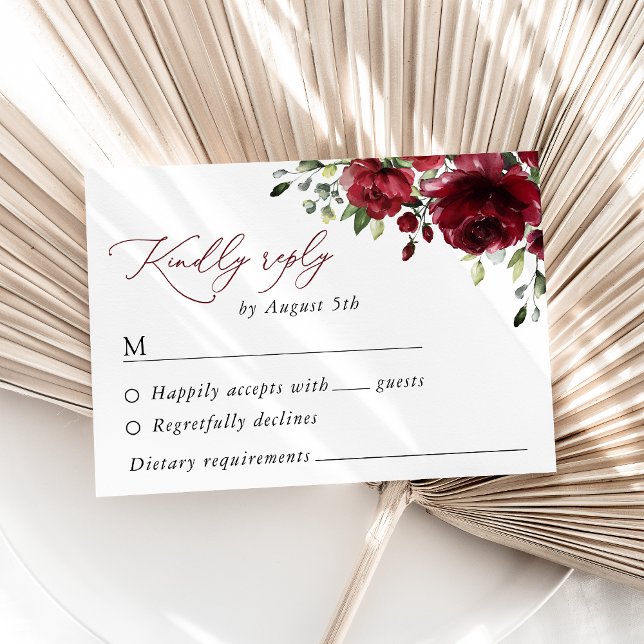 Cartons Réponse Fleurs Bourgognes, Fleurs rouges, Mariage Floral (Créateur téléchargé)
