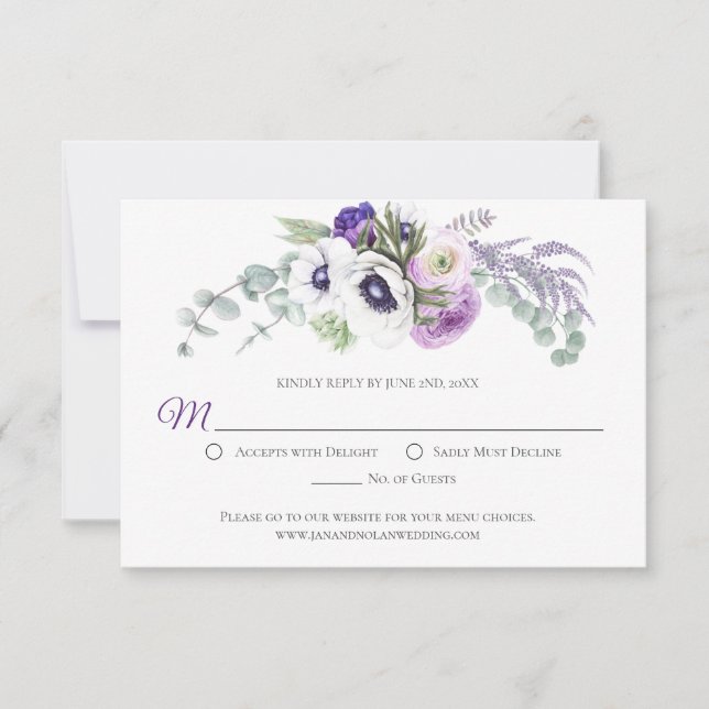 Cartons Réponse Fleurs d'aquarelle blanche violette Lavande | (Devant)