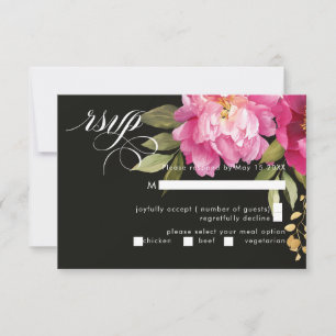 Cartons Réponse Fleurs d'aquarelle crème et pivoine rose Noir
