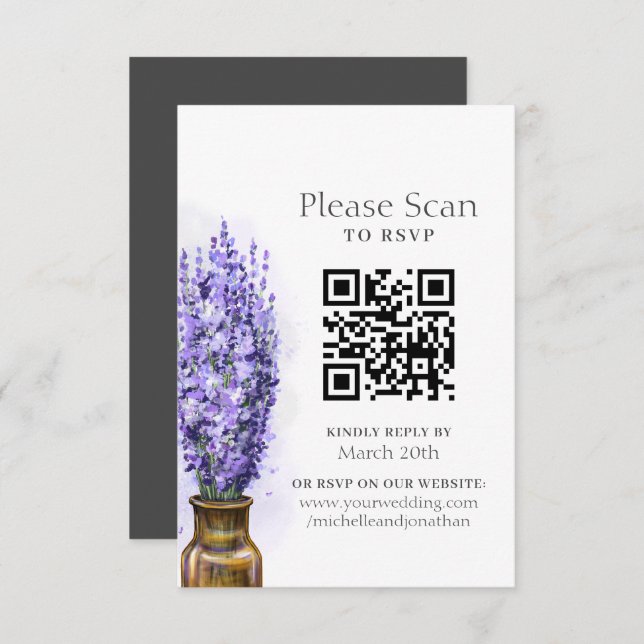 Cartons Réponse Fleurs de lavande Moderne Floral Mariage QR Code (Devant / Derrière)