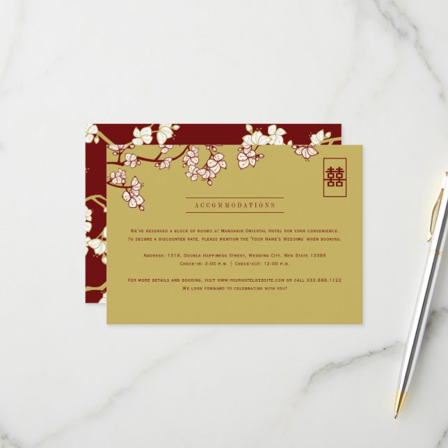Cartons Réponse Fleurs De Pêche/Plum Et Double Mariage De Bonheur (Devant/Arrière en situation)