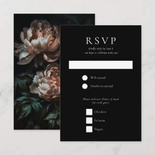 Cartons Réponse Fleurs de pivoine romantique Moody foncé Mariage