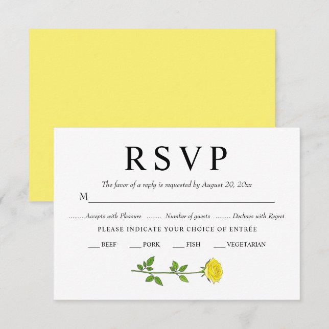 Cartons Réponse Fleurs de rose jaune mariage fleuri romantique (Devant / Derrière)