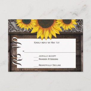 Cartons Réponse Fleurs de soleil rustiques de pays Bois Mariage Ca