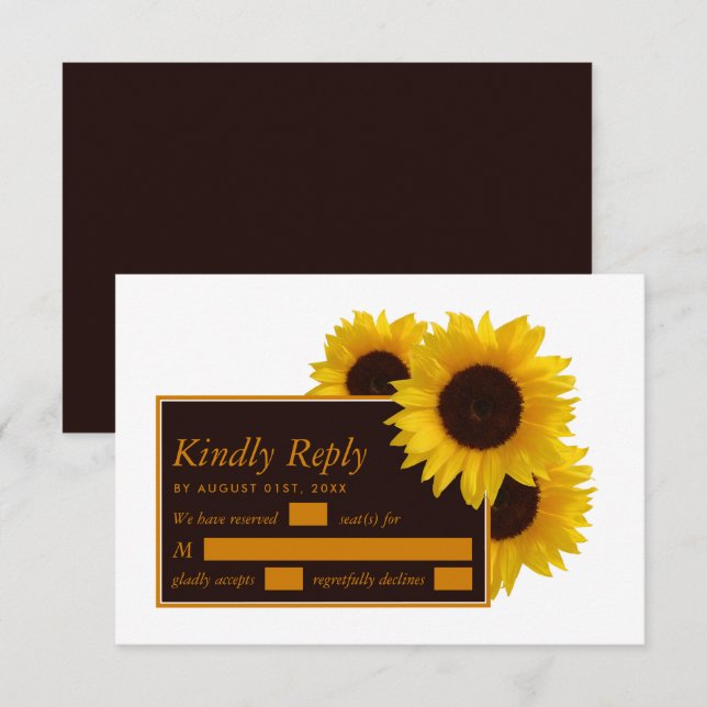 Cartons Réponse Fleurs de soleil rustiques - Mariage floral (Devant / Derrière)
