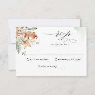 Cartons Réponse Fleurs de terre, Aquarelles vertes, Mariage RS