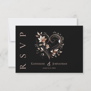 Cartons Réponse Fleurs d'or Rose moderne avec un Mariage de coeur