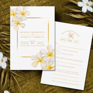 Cartons Réponse Fleurs Frangipani or blanc mariage