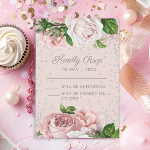 Cartons Réponse Fleurs roses florales paillettes argentées