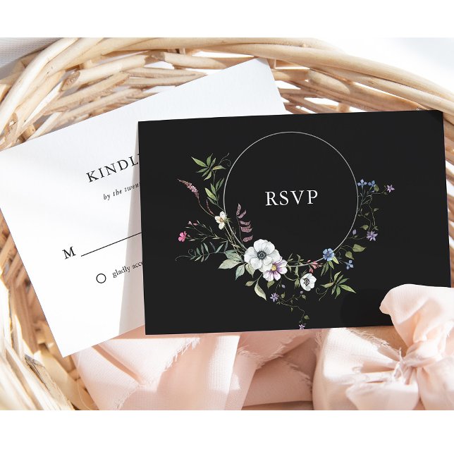 Cartons Réponse Fleurs sauvages botaniques foncés | Mariage élégan (Créateur téléchargé)