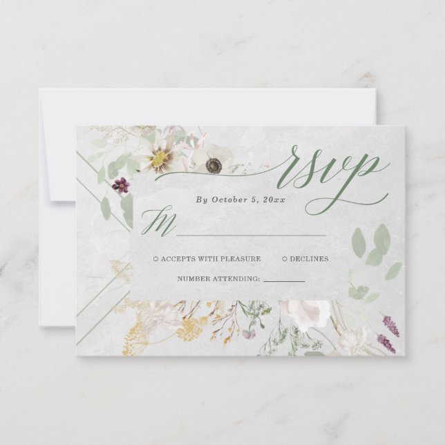 Cartons Réponse Fleurs sauvages bruyants | Mariage géométrique gri (Devant)