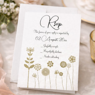 Cartons Réponse Fleurs sauvages de cottage Mariage minimaliste Or
