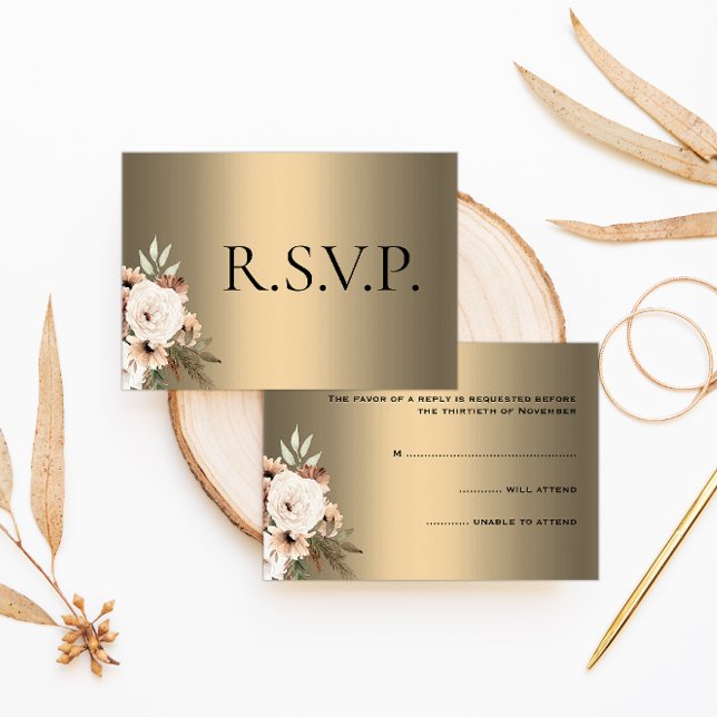 Cartons Réponse Fleurs sauvages élégants sur Mariage Gold Boho (Créateur téléchargé)
