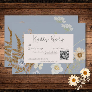 Cartons Réponse Fleurs sauvages sur Dusty Blue Mariage QR Code