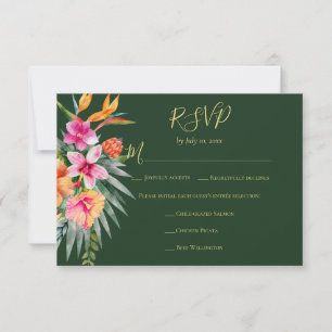 Cartons Réponse Fleurs tropicales colorées Repas de mariage orange
