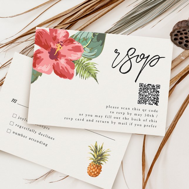 Cartons Réponse Fleurs tropicales mariage et code QR (Créateur téléchargé)