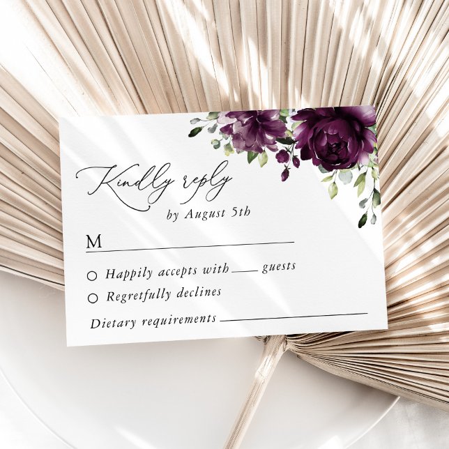 Cartons Réponse Fleurs violettes, Fleurs de prunes, Boho, Mariage  (Créateur téléchargé)