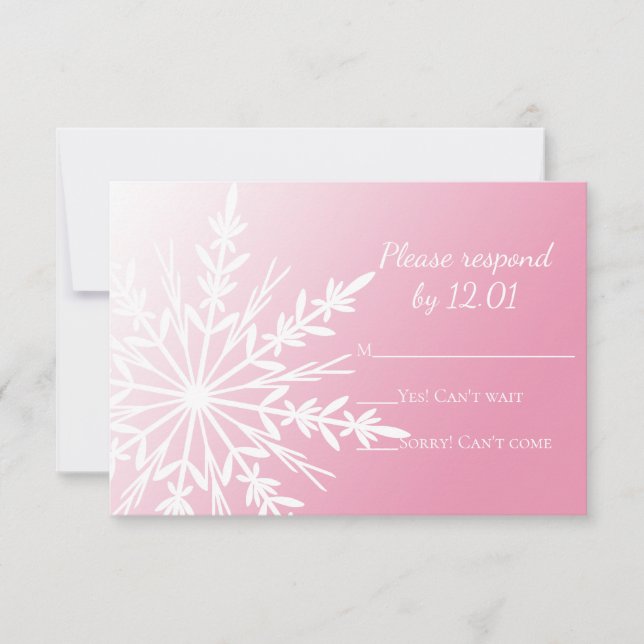 Cartons Réponse Flocon de neige blanc sur mariage d'hiver rose RSV (Devant)