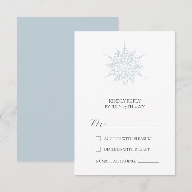 Cartons Réponse Flocon de neige bleu glace Élégant Mariage d'hiver (Devant / Derrière)