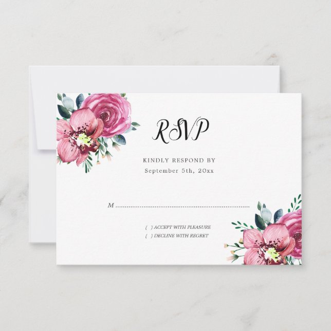 Cartons Réponse Floral Aquarelle rose Roses Orchidées Mariage (Devant)