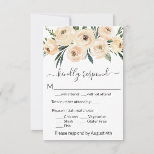 Cartons Réponse Floral Beige Blush Rose or sur blanc