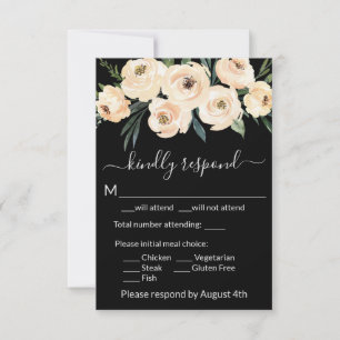 Cartons Réponse Floral Beige Blush Rose Or sur Noir